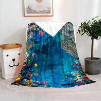 dolphin playground seabed underwater sea world throw blanket for sofa soft cozy micro flannel blankets