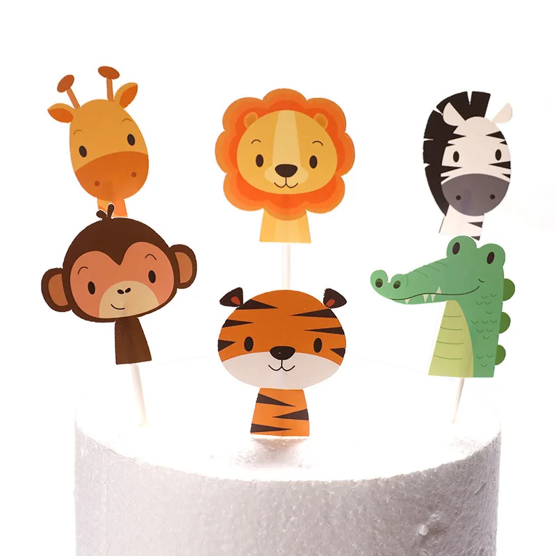 Милые животные на день рождения капкейк Топпер детский душ жираф крокодил торт