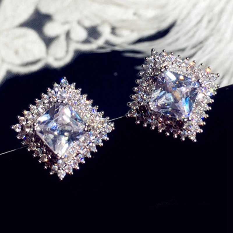 Полностью циркониевые квадратные подвески серьги для женщин очаровательные