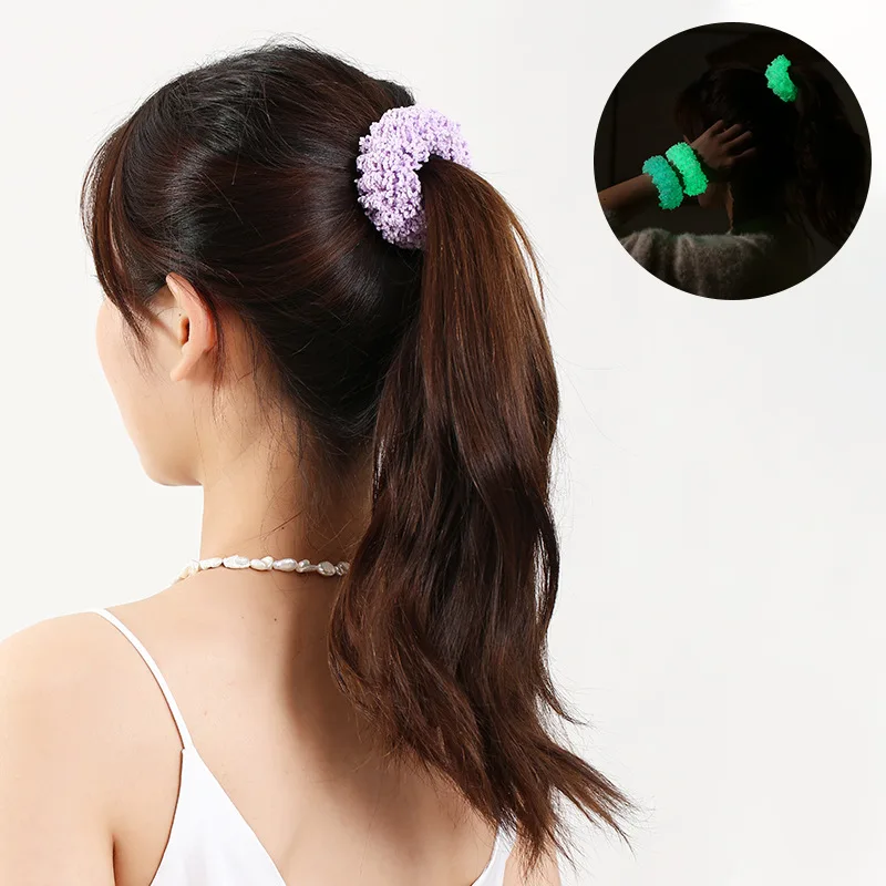 

Night Light Large Intestine Hair Rope Headdres for Women Girls Fluorescent Hair Rubber Band Fashion Hair Accessories
