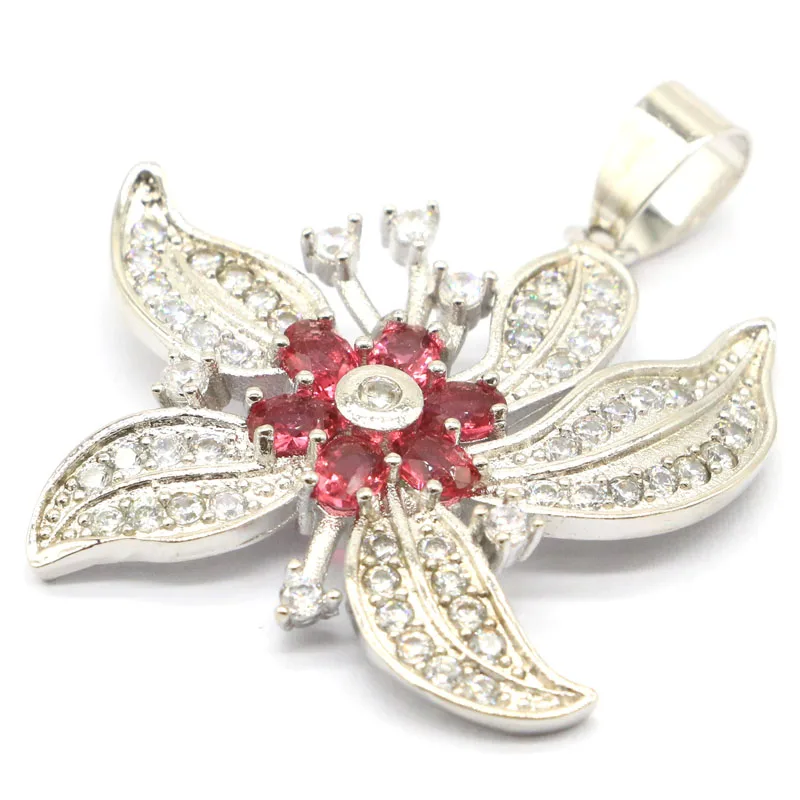 Яркий серебряный кулон 34x30 мм в форме цветка аквамарин родолит гранат циркон для