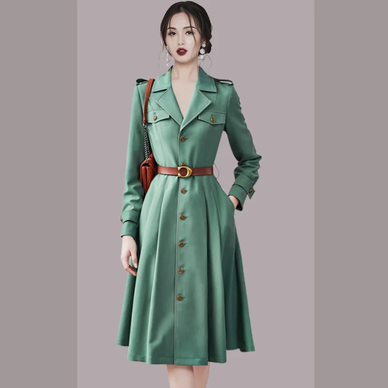 

High Quality Women Spring And Autumn Casual Corduroy Dress Female Long Sleeve Shirt Single Breasted With Belt Ladies Dress Vesti
