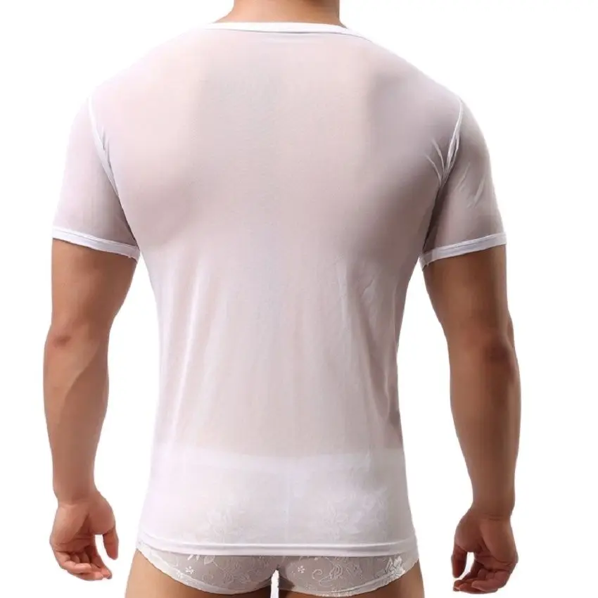 Мужская прозрачная Сетчатая футболка с коротким рукавом привлекательная