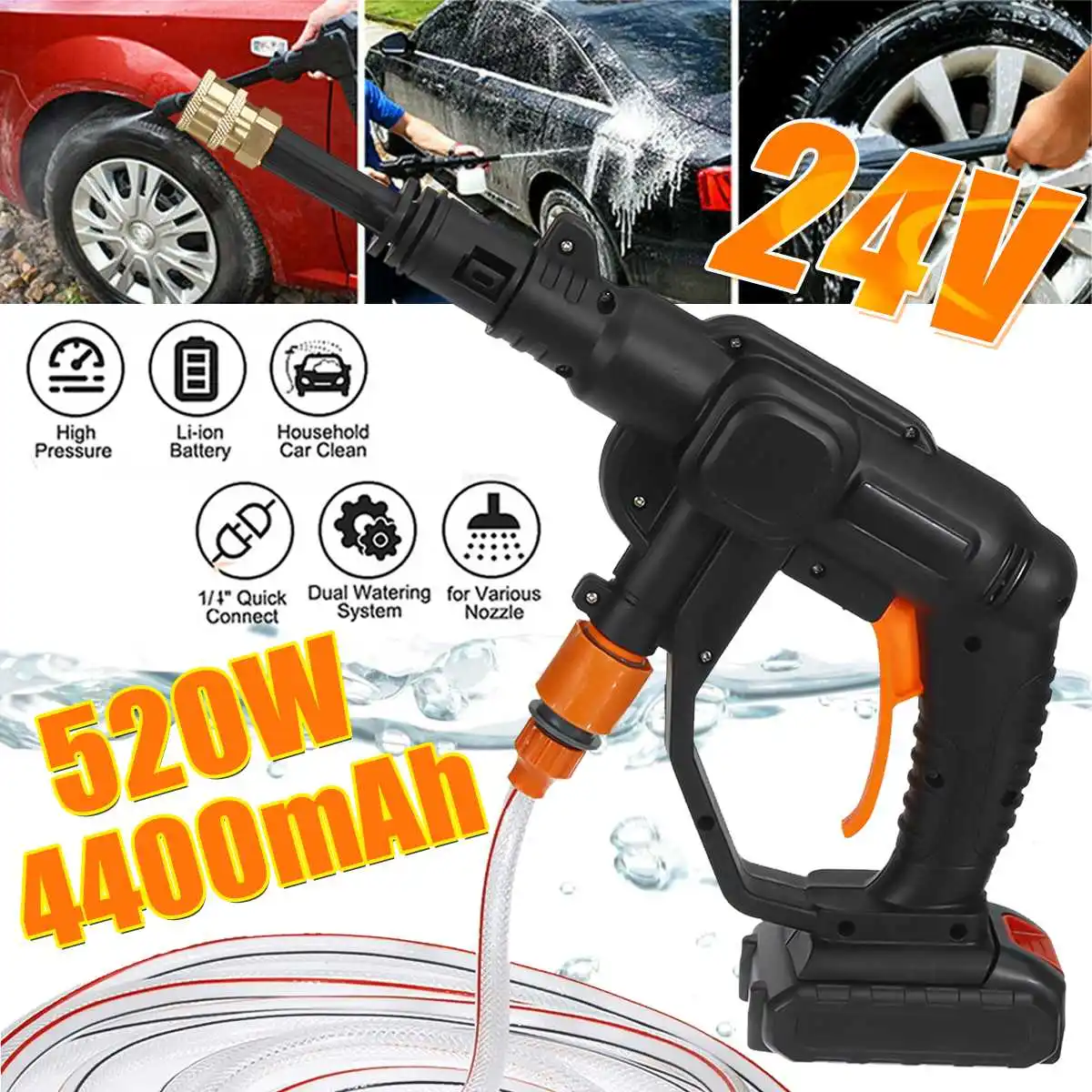 

24V 28BAR Wireless High Pressure Car Wash Water Spay Gun Portable High Pressure Washer Foam Generator With 4400mAh Battery