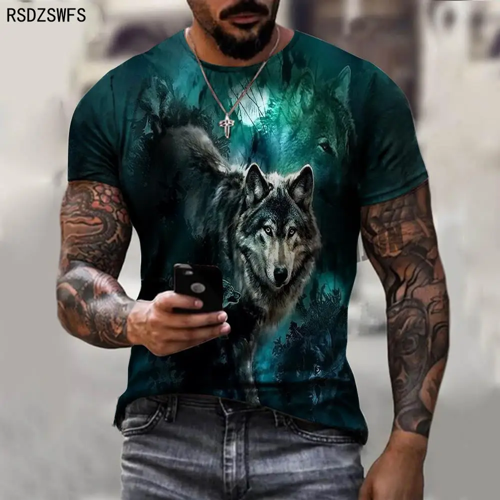 Camiseta con estampado 3D para hombre, ropa deportiva de manga corta con cuello redondo, Animal Lobo, informal, 2021
