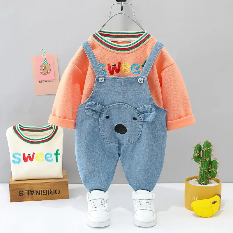 

2 шт./компл., Детская Хлопковая футболка из денима, на осень