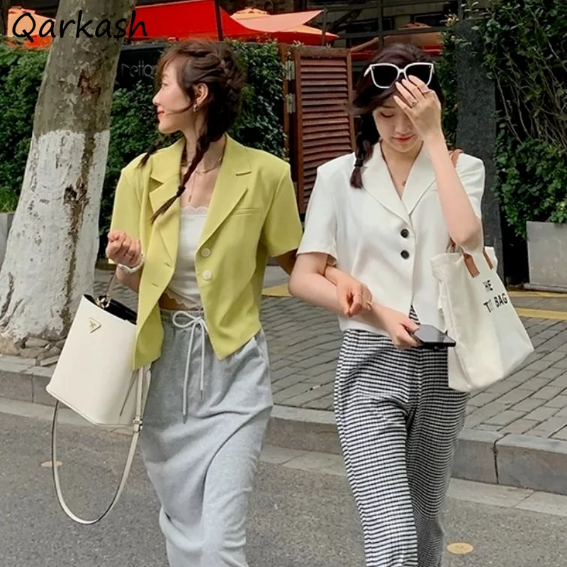 

Blazers Women Thin Preppy Style Popular Summer Minimalist Basic Outerwear Female Ulzzang College Student Streetwear Solid Chic