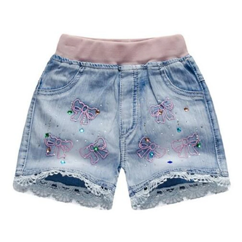 Denim Shorts for Girls Summer Baby Girl Jean Short Pants Teen Children Casual Patchwork Elastic Waist Lace Trousers | Детская одежда и
