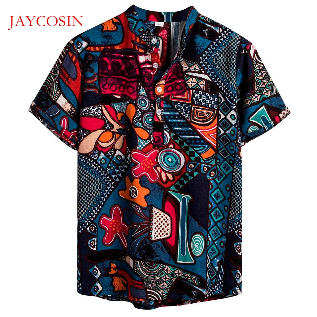 JAYCOSIN Мужская одежда повседневная Гавайская футболка в стиле бохо с цветочным