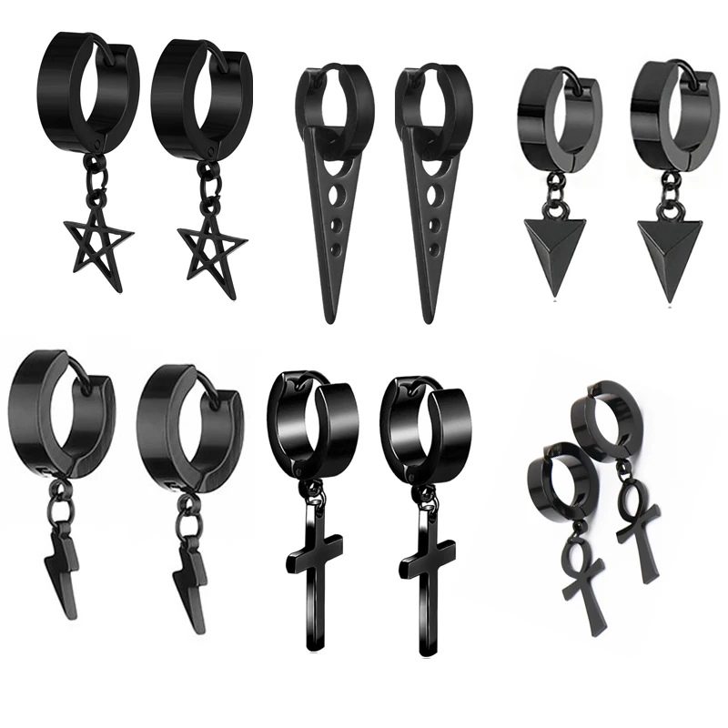1 Пара Панк Черные Различные Стили Клипсы для Ушей для Мужчин и Женщин Готические Серьги из Нержавеющей Стали Отверстия для Прокалывания Украшения Oorbellen.