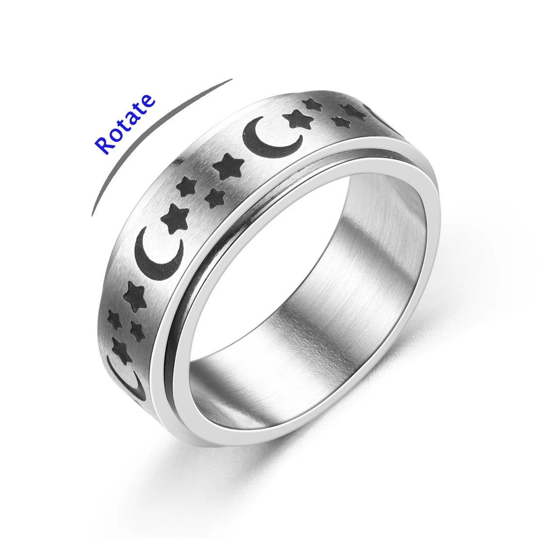 

Sinogaa Men Stainless Steel 1 Pcs Star Moon Flower Spinner Ring For Women Men's Rotatable Ring Male Jewelry Gift