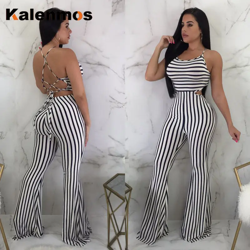 Комбинезон женский летний в полоску пикантный облегающий Ромпер без рукавов