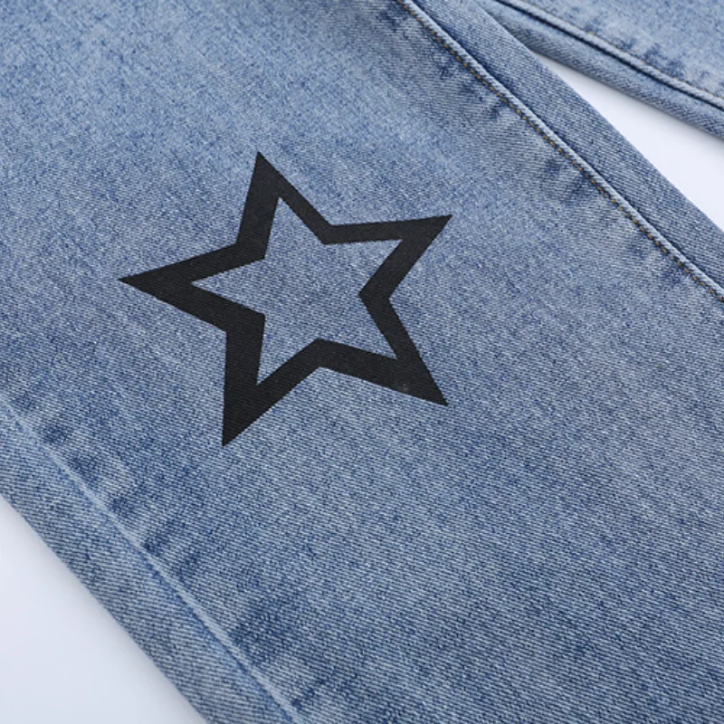 2021 Stylish Star Embroidery Distressed Washed Men Hip Hop Jeans Trousers Retro Casual Straight Women Denim Pants Pantalon Homme
