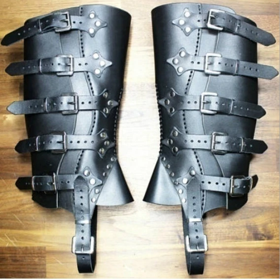 Medieval Renaissance Greaves Boots Shoes Cover Leather Leg Armor Larp Viking Warrior Knight Costume Strap Puttees For Men Women images - 6
