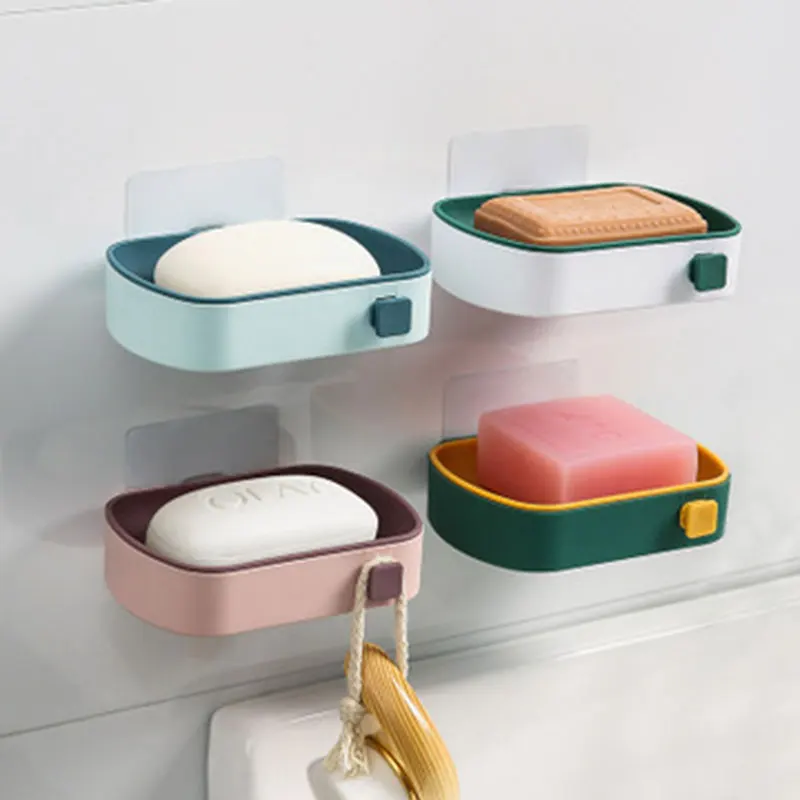 

Soap Rack No Drilling Wall Mounted Double Layer Soap Holder Soap Sponge Dish Bathroom Accessories Soap Dishes Storage Holder