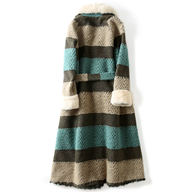 Natural Fur Coat Female Winter Real Wool Liner Mink Fur Collar Jacket Women Vintage Double Faced Tops Korean Fur Jackets 17809