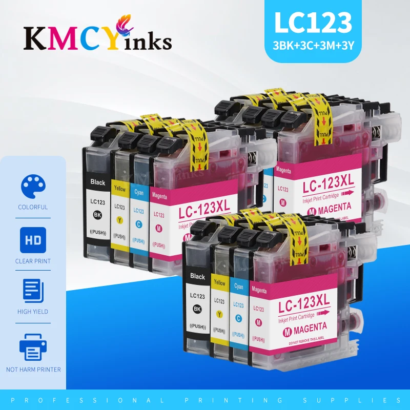 

KMCYinks LC123 LC121 Compatible Ink Cartridge For Brother DCP-J552DW J752DW J132W J152W J172W MFC-J470DW J650DW J870DW Printer