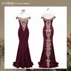 Женское атласное платье-русалка, длинное бордовое кружевное платье с открытой спиной, Золотое кружевное платье для выпускного вечера, модная одежда