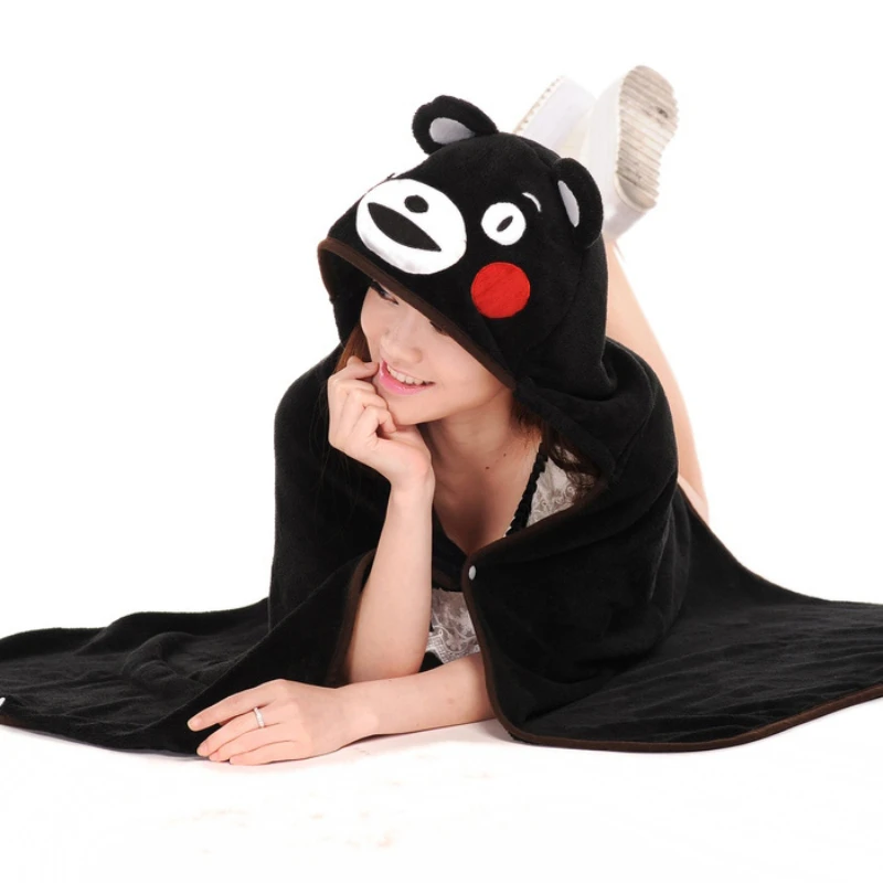 Зимнее мягкое одеяло Kumamon теплое с капюшоном шерпа утяжеленное бархатное