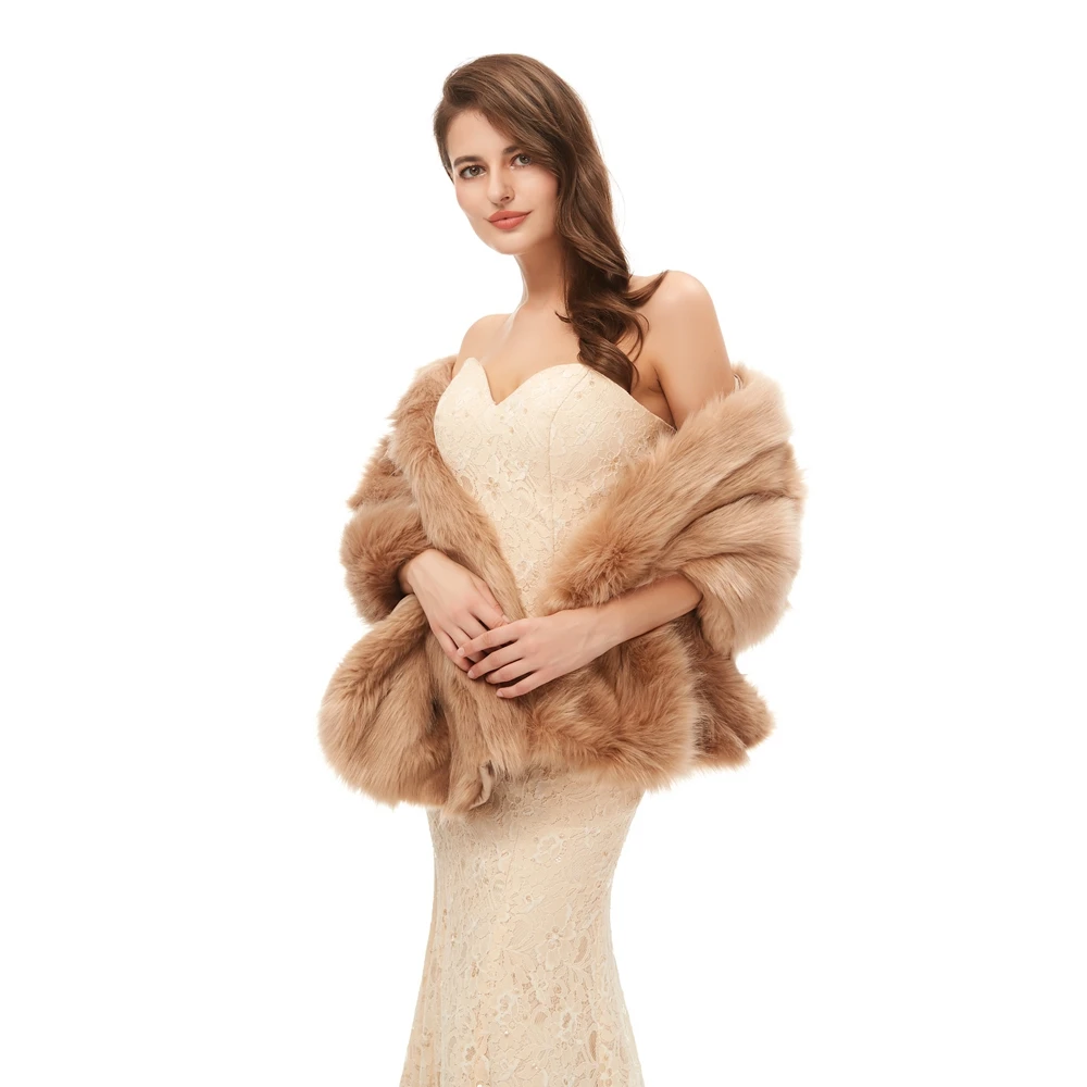 Кофейные вечерние куртки накидки новинка 2020 искусственные меховые свадебные