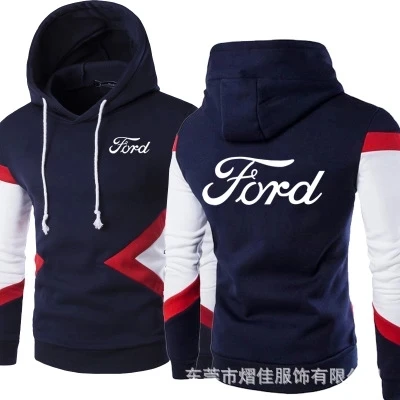 

2020 New Spring Autumn Fashion Men Pullover Sweatshirts Ford Logo Patchwork Casual Cotton Hoodies Clothing 5 Colors