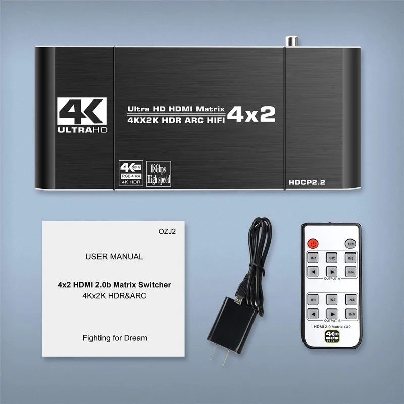 

HDMI 2,0 4K @ 60 HDMI 4x2 HDCP 2,2 HDMI 4X2 Swicther HDR