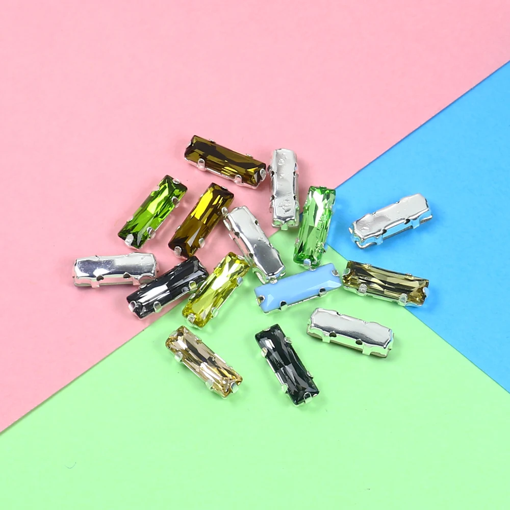 50 шт. прямоугольные настройки серебряных когтей разноцветные стеклянные