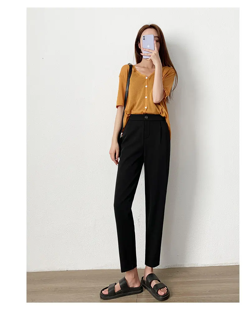 

Harem Pants Women's Spring and Autumn Thin Loose Straight Suit Casual Summer High Waist Slimming Cropped Tappered Ankle-Tied