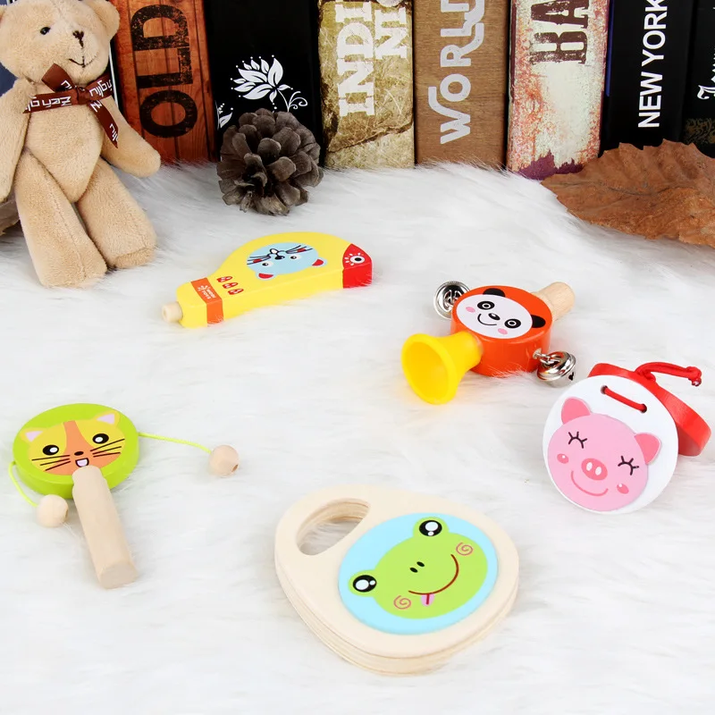 5 шт./компл. Детские Мультфильм деревянный музыкальный инструмент игрушки