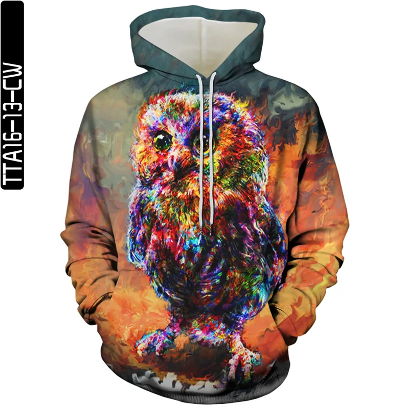

2021 New Season Wearable Unisex Polyester 3D Printed Owl Pattern Sports and Leisure Hoodie, XXS-6XL Large Size
