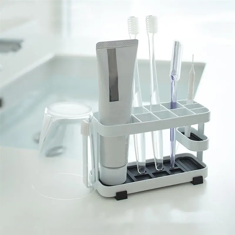 

Japanese-style Toothbrush Rack Iron Toiletries Storage Rack Organizer Bathroom Toothpaste Tooth Cup Holder Desktop/Hanging
