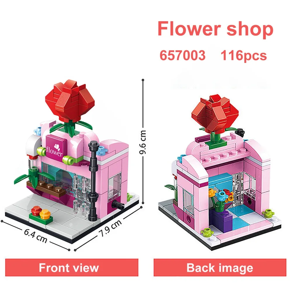 Модель уличной мини серии строительные блоки еда конфеты кафе цветок магазин образовательные фигурки