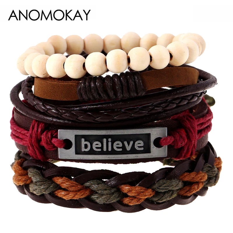 4 шт./компл. европейские и американские модные винтажные кожаные браслеты ручной