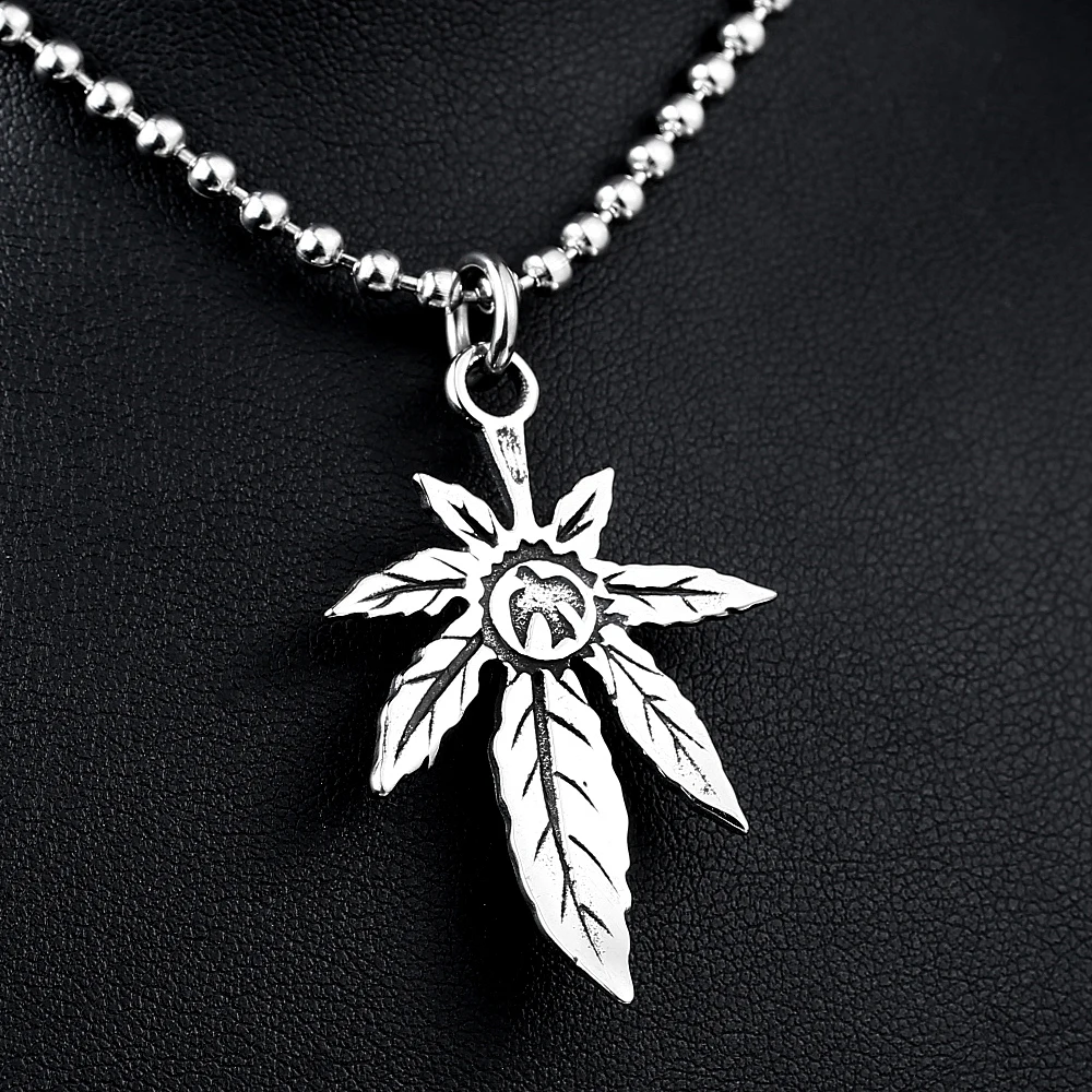 Кулон с зеленым камнем листьями цепочкой из нержавеющей стали | Украшения и