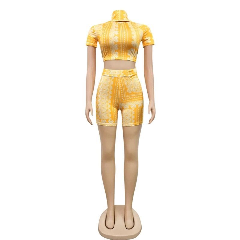 

Bandana Print 2 Piece Set Women O Neck Short Sleeve Tie Tracksuit