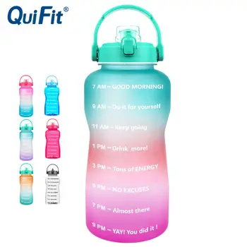 QuiFit 2L 3.8L Tritan Gallon Water Bottle Smartphone Stand With Flip-Flop BPA Free Bottles Portable Sports Mobile Holder GYM Jug