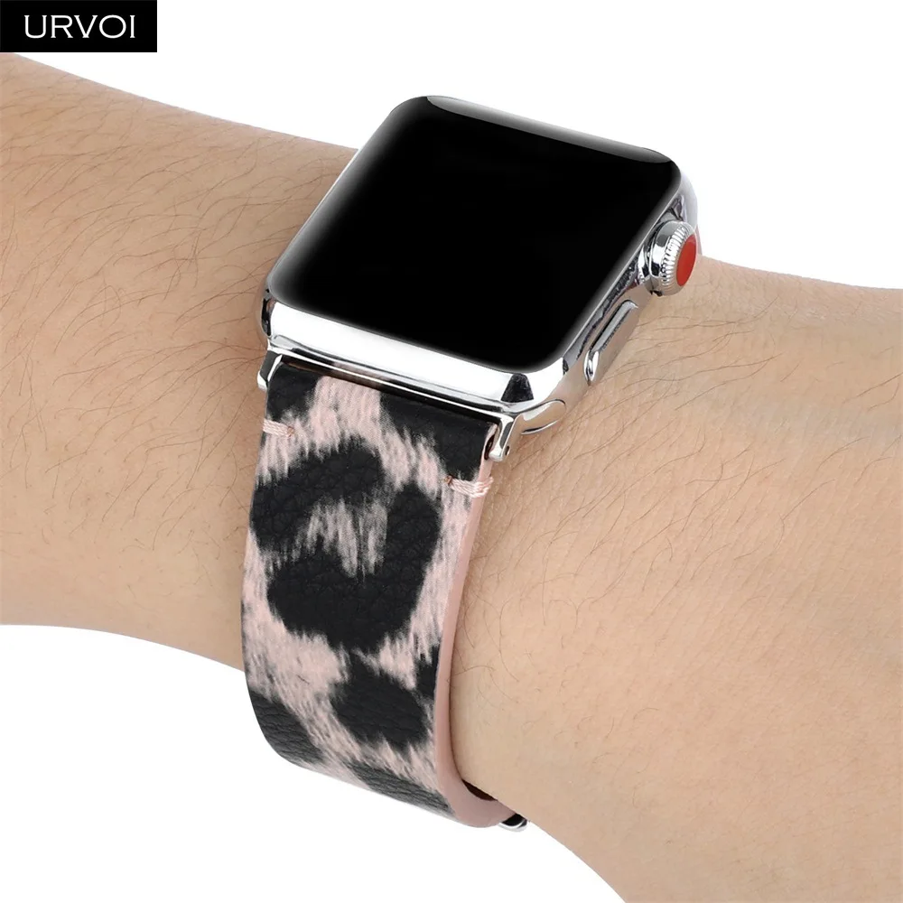 Кожаный ремешок URVOI для Apple Watch series 7 6 SE 5 4 3 2 1 с принтом iWatch ПУ кожа Леопардовый узор