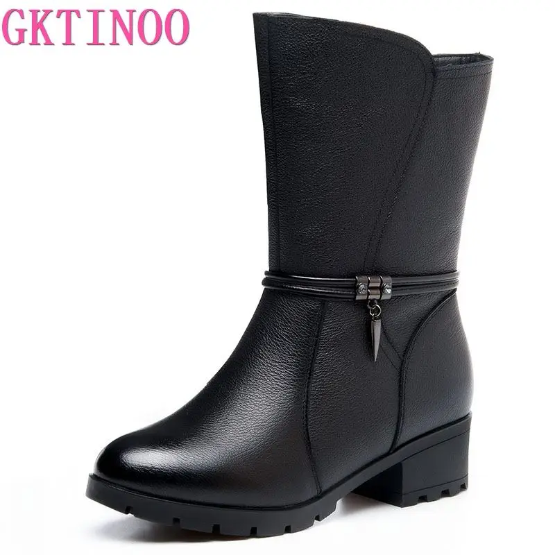 GKTINOO/модные женские сапоги на высоком каблуке Теплые зимние из натуральной кожи