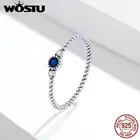 Женское кольцо с фианитом WOSTU, обручальное кольцо из стерлингового серебра 925 пробы с голубым фианитом, подарок для свадьбы, FIR693