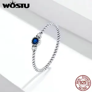 Женское кольцо с фианитом WOSTU, обручальное кольцо из стерлингового серебра 925 пробы с голубым фианитом, подарок для свадьбы, FIR693