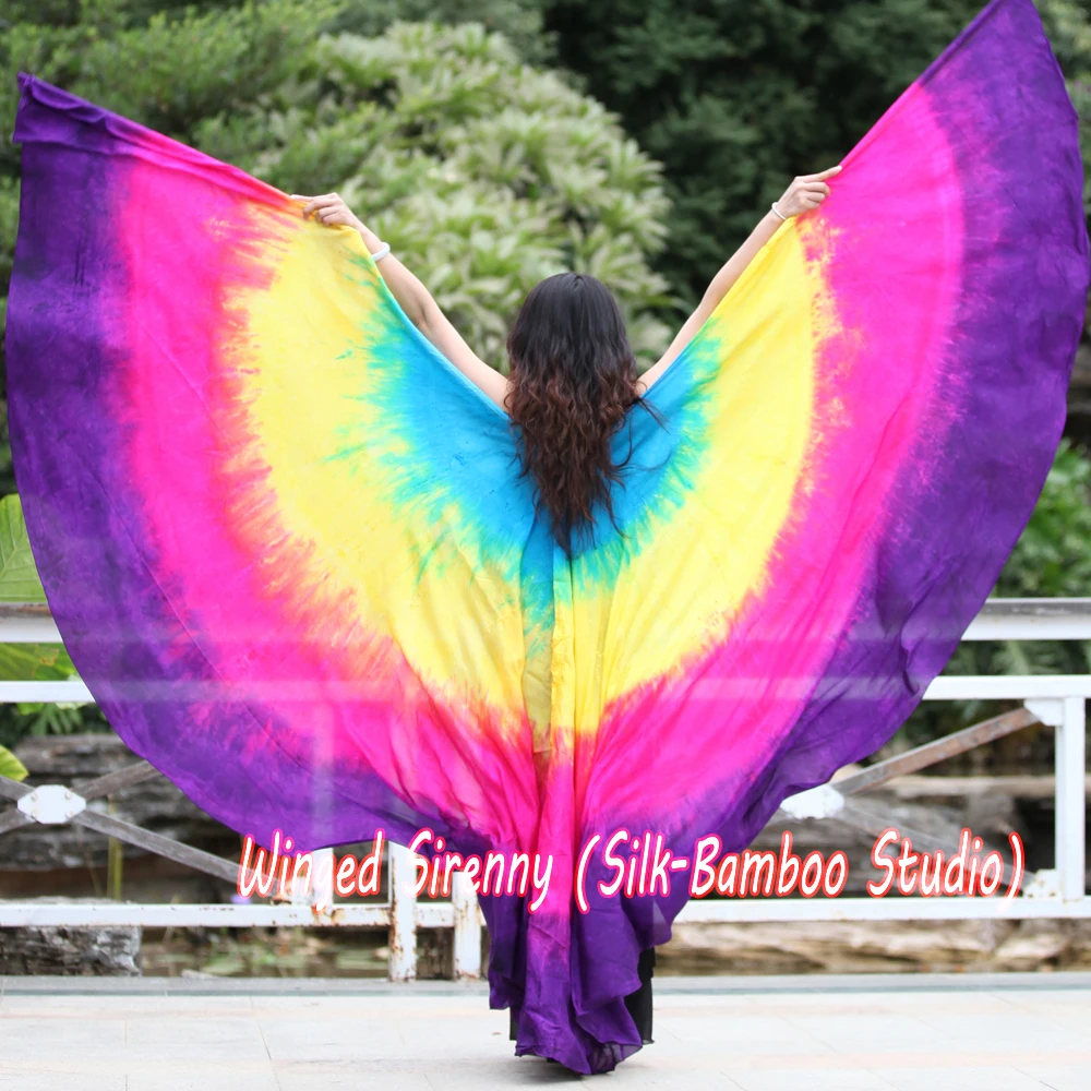 Бирюзово желто розово фиолетовый 1 комплект 2 7 м * 14 (3 ярда 45 дюйма) tie dye 8 мм habotai