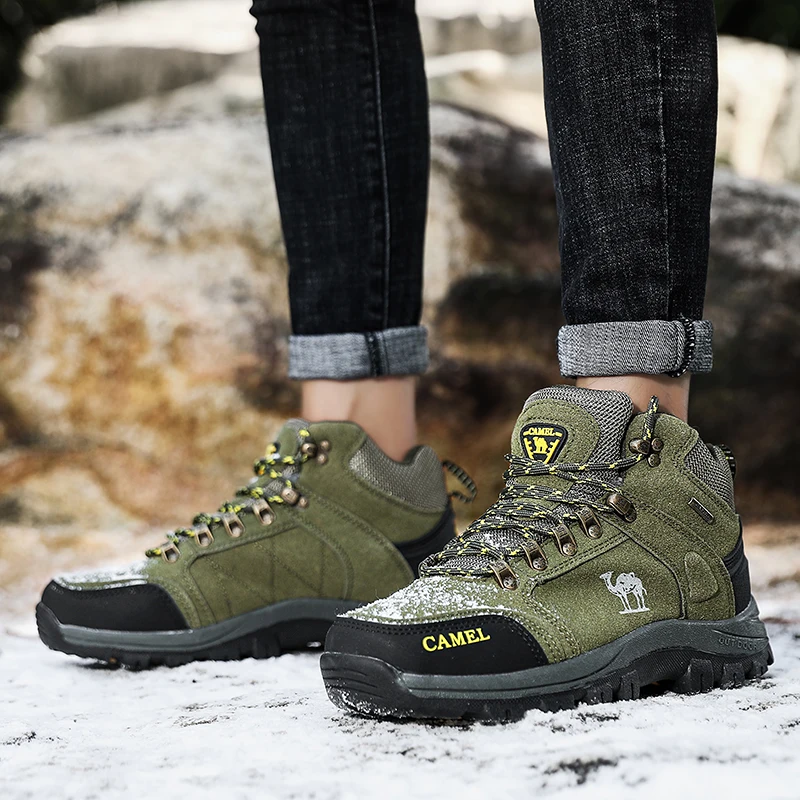 Brand Men Hiking Shoes Winter Warm Snow Boots Waterproof Suede Sneakers Male Outdoor Travel Trekking Shoes Men Hunting Boots