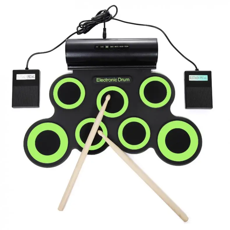 Portable Roll Up Electronic Drum Set 7 Silicon Pads Built-in Speakers with Drumsticks Sustain Pedal Support USB MIDI 2 Colors | Спорт и