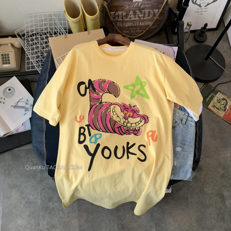 Женская футболка оверсайз с коротким рукавом длинная мультяшными буквами