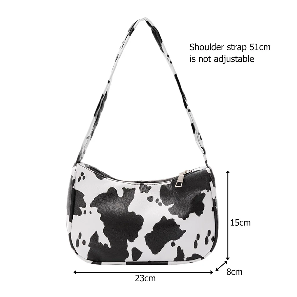 

Fashion Casual Cow Dot Printed Handbag PU Leather Portable Women Small Casual Underarm Shoulder Bags Female Street Travel Totes
