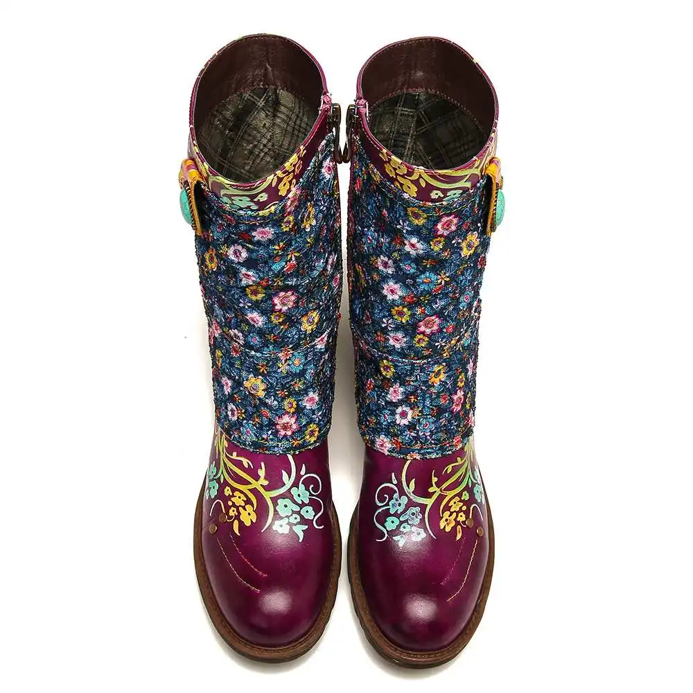 SOCOFY/Высококачественные ботинки в стиле ретро; Zapatillas; кожа; маленький цветочный узор; обувь на плоской подошве с прострочкой на молнии; женская обувь;