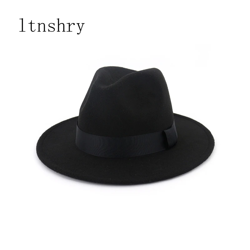 

New Vintage Fedora Men Wool Wide Brim Top Hat Witner Autumn for Woman Chapeau Black Church Hat Bowler Ladies women's Jazz Hats