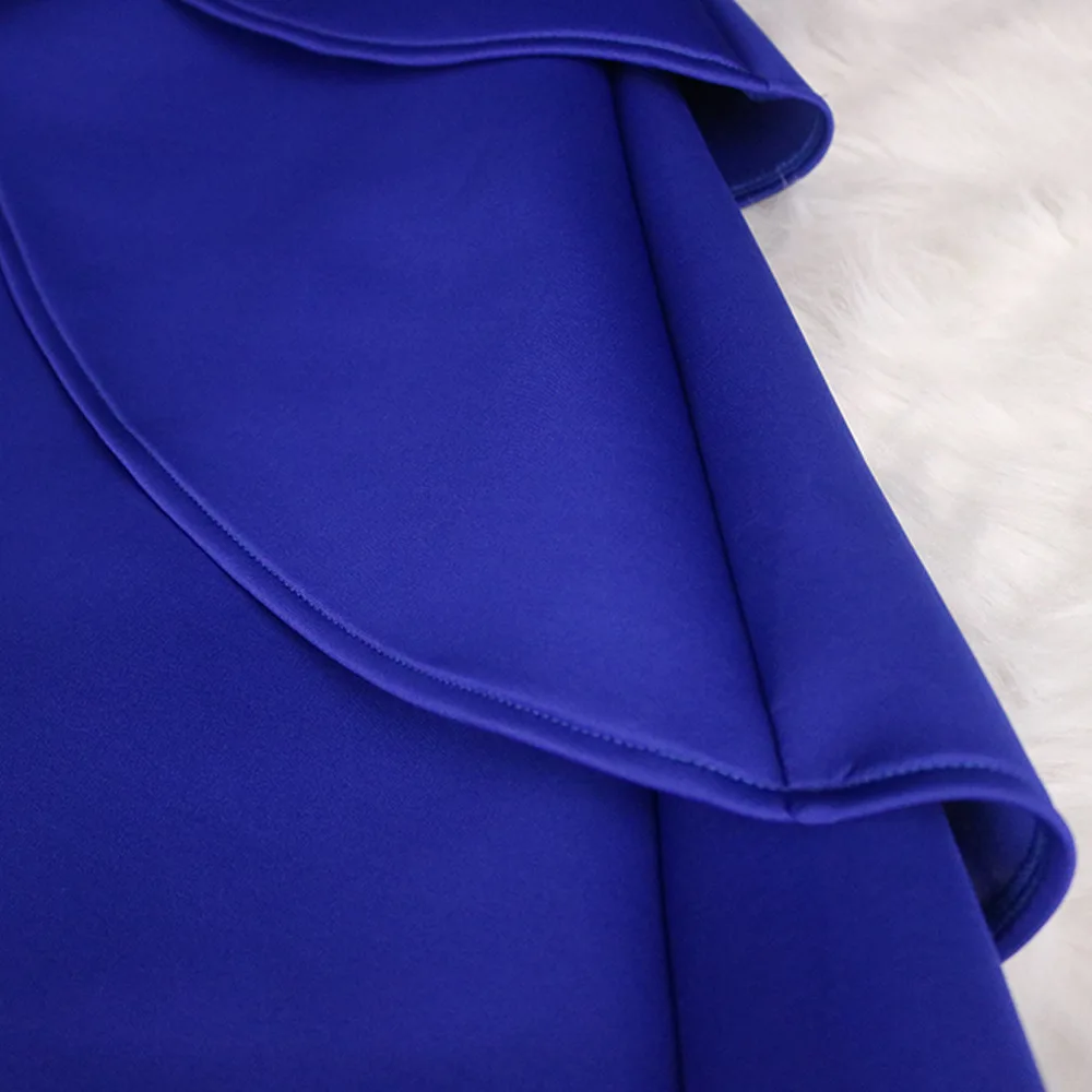 

NEW chic design asymmetrical pleated ruffles skirt office lady work wear clothes fall autumn high waist blue midi skirts 2xl