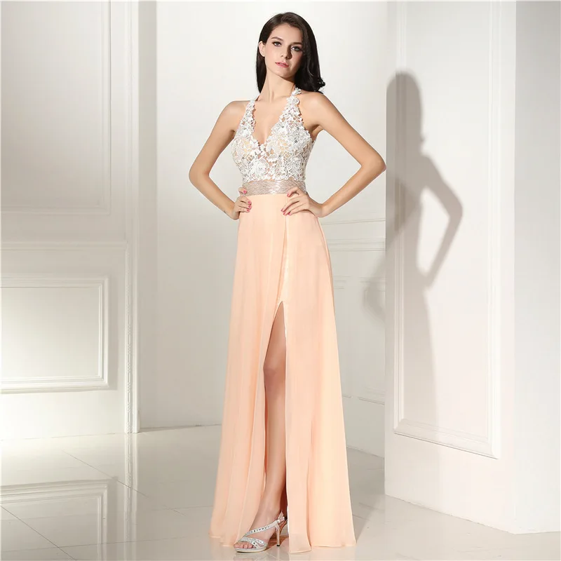 

Sexy V-neck Lace Evening Dresses Long High Split Formal Dress Women Elegant Mother Of The Bride Dresses Prom Party Dress Beaded