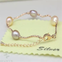 9 10mm natural pink baroque pearl bracelet 18k gold flawless wristband aurora fine elegant delicate mesmerizing beads
